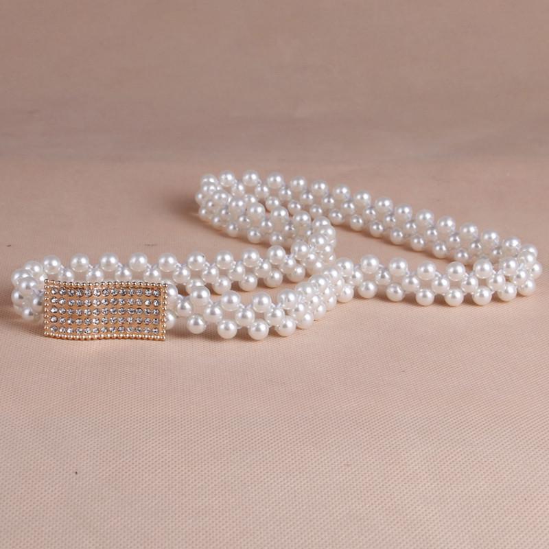 Pearl Woven Elastic Waist Seal Ladies Elastic Thin Belt, Women'S Dress Decorative Waist Chain