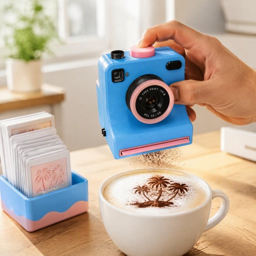 Funny 3D Printed Latte Camera Vintage Look Coffee Powder Print Camera Table Display