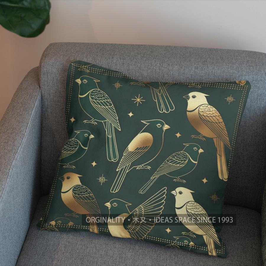 2D Elegant Green Birds And Floral Pattern Pillow Pattern Cushion Cover Suitable For Sofa Bedroom Car Pillow Cover