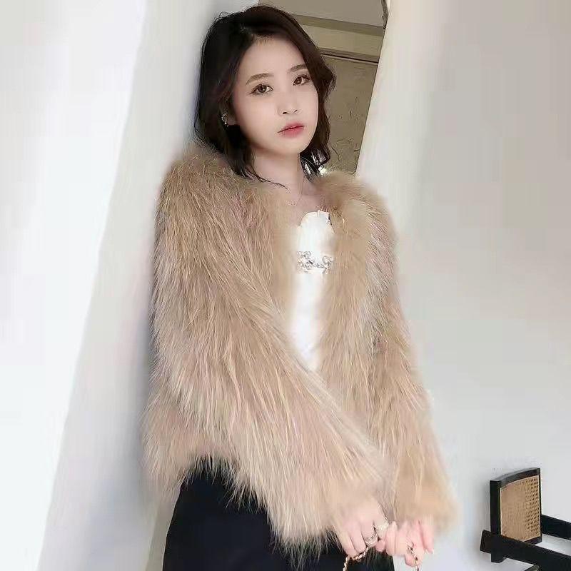 Internet Celebrity Fur Coat Female Whole Leather Real Raccoon Hair Woven Autumn and Winter Short Medium and Long Fur Female Winter Fur Integrated