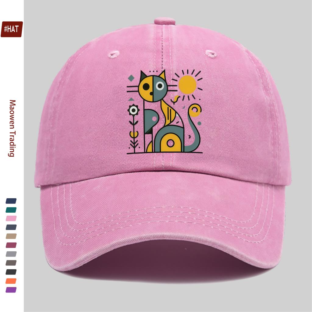 Pc Abstract Cat And Sun Pattern Printed Baseball Cap Unisex Design Sun Hat MultiColor Available Papa Cap Comfortable Lightweig
