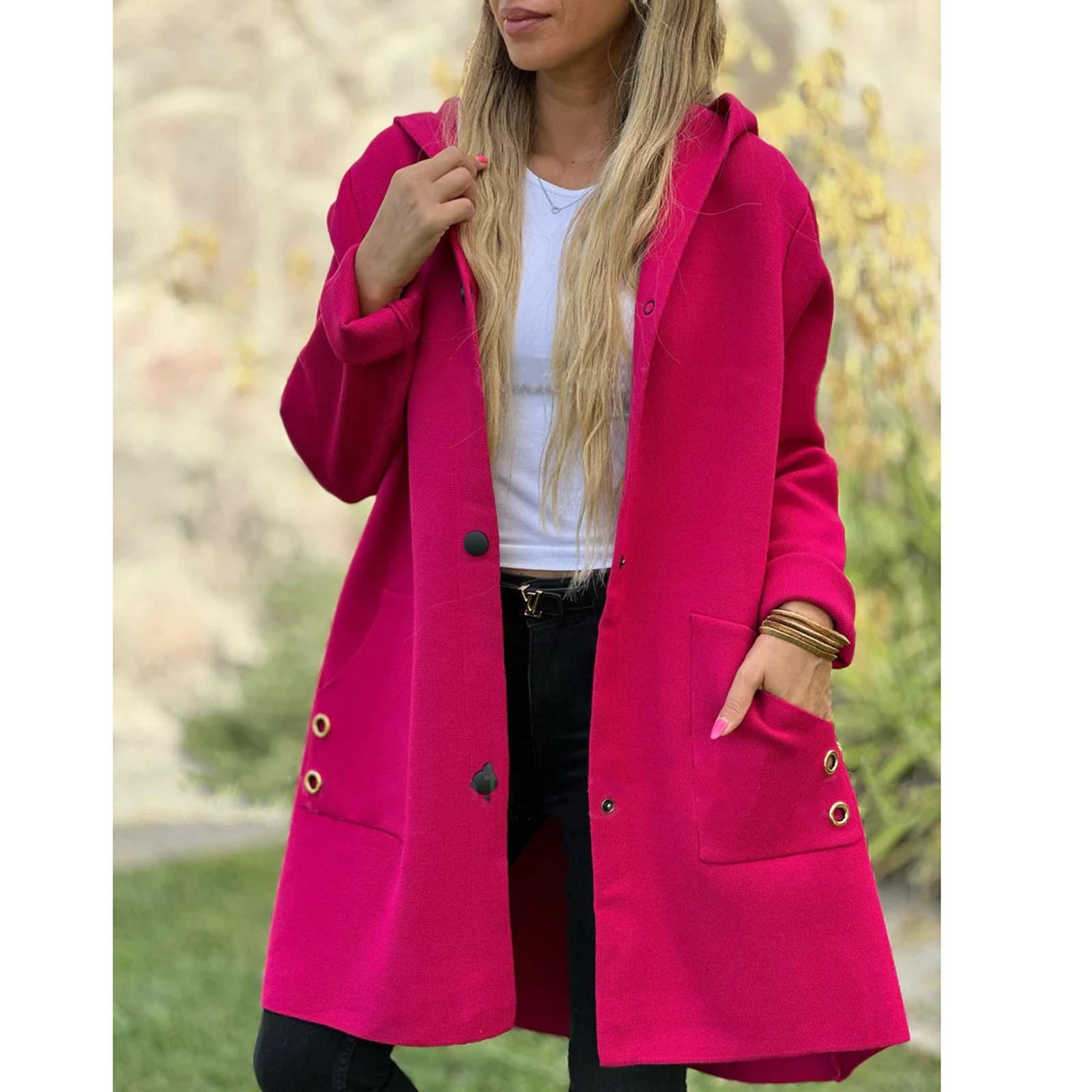 

Женская свободная повседневная однобортная куртка с капюшоном, шерстяное пальто, пальто XXXXL горячий розовый