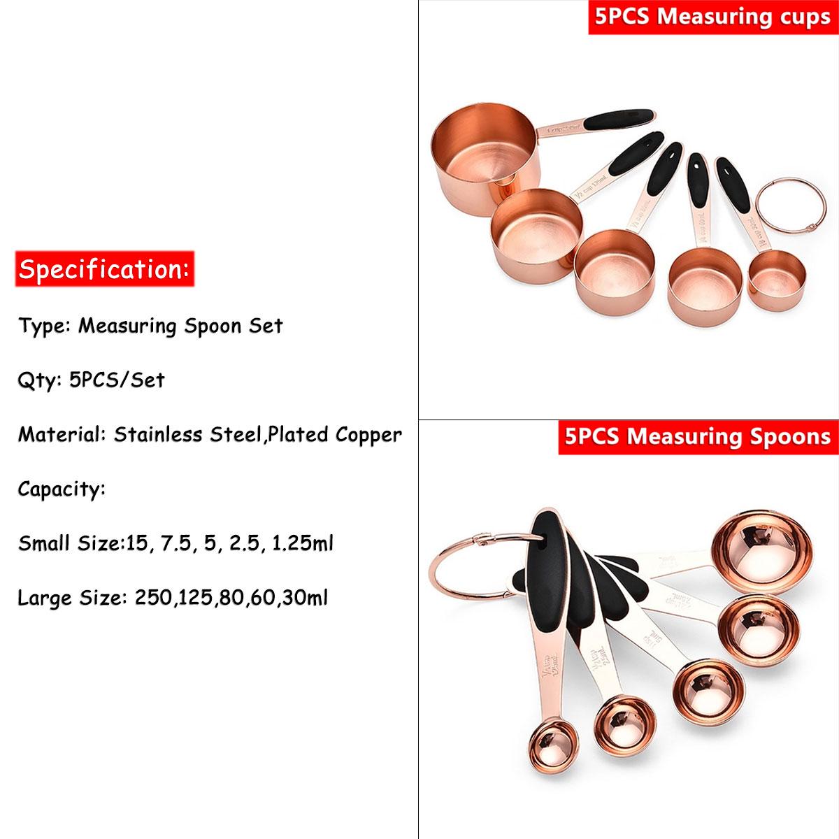 Set De 5 Tasses à Mesurer En Acier Inoxydable Plaqué Or Rose - Capacités 30ml à 250ml - Pour Cuisine Et Pâtisserie