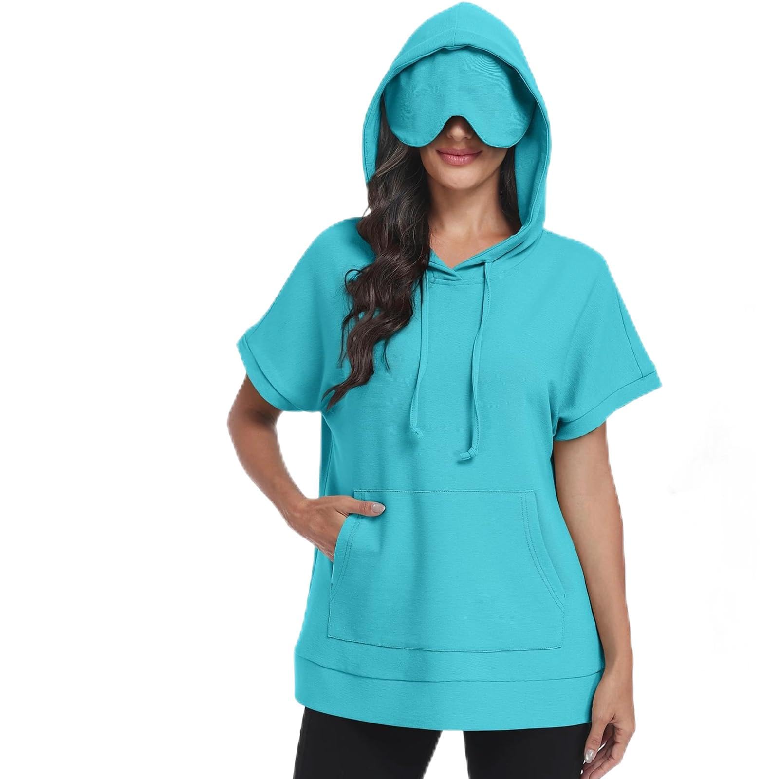 Ladies  Color Fashionable Temperament Elegant Hooded Top XXL синий