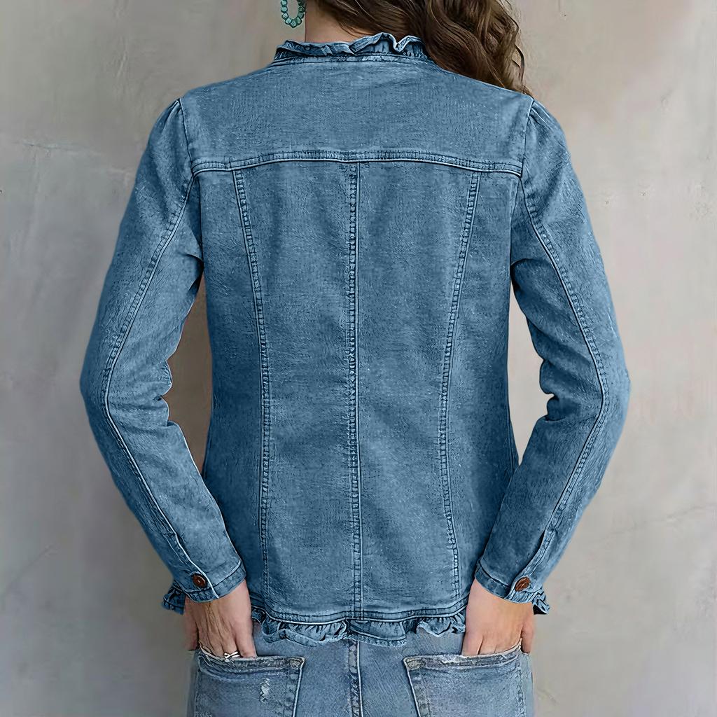 Giacca di jeans casual da donna con manica lunga e chiusura a bottoni