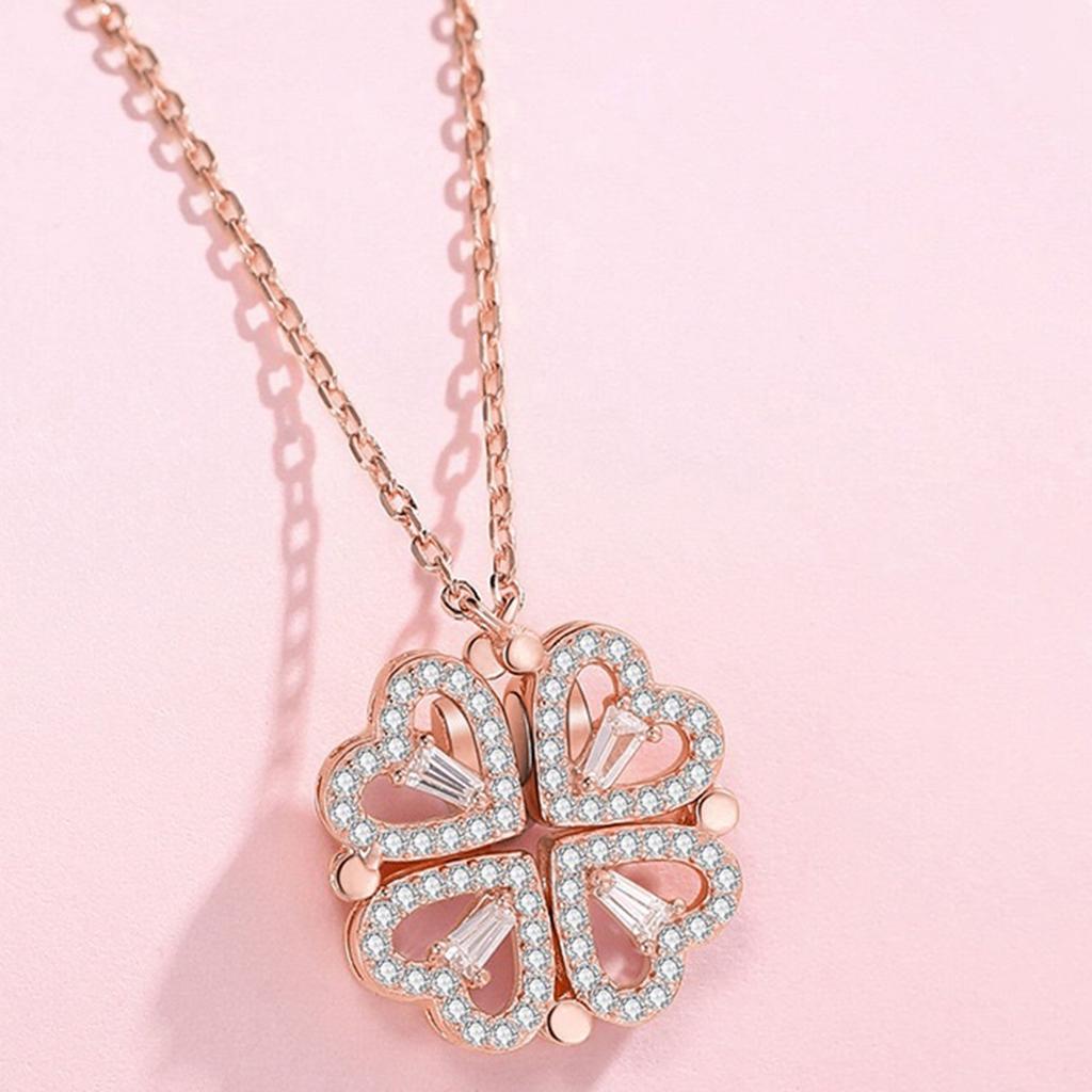 Four Leaf Clover Necklace Silver Open Convertible Small Heart Pendant Necklace Jewelry Rose Gold