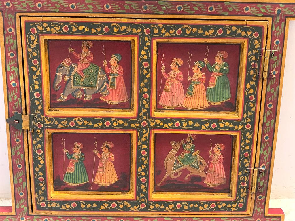 Hand Painted Indian Royal Procession Window Frame: Farmhouse Wall Decor