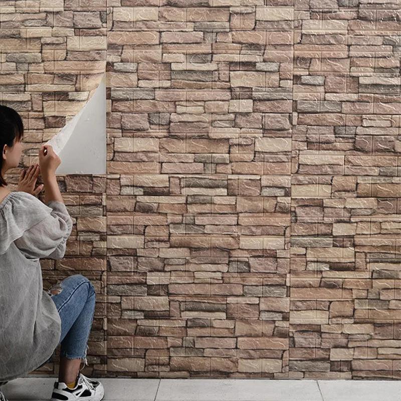 1/5/12pcs Foam 3D Wall Decor Sticker Waterproof Self-adhesive Brick Wallpaper DIY Living Room Wall Sticker Background for Office