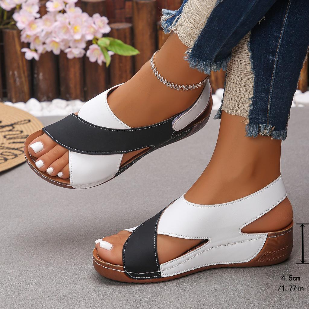 Fashion Mix Color Wedge Sandals for Women Summer 2025 Comfortable Non Slip Beach Shoes Woman PU Leather Platform Roman Women Sandals