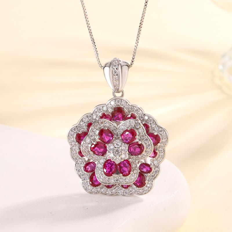 Jewelry Copper Bottom Gold-Plated Simulation Red Corundum Rose Temperament Light Luxury Suit Women