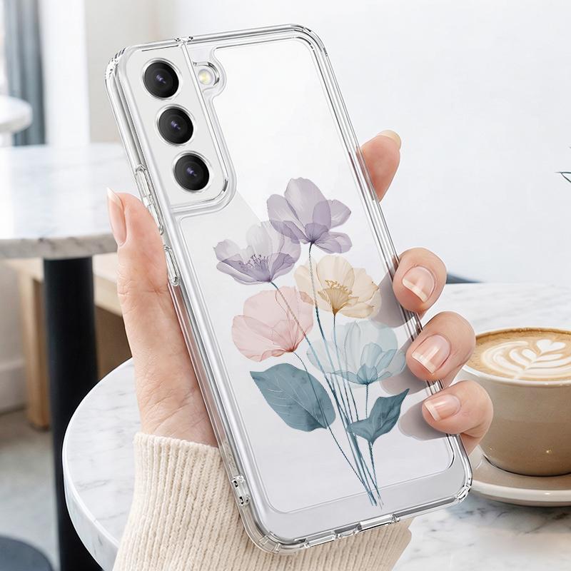 White Flowers Print Case For Samsung A57 S26 Ultra A37 A17 A56 A36 A26 A16 A55 A35 A25 A15 A54 5G S21 FE S22 S23 S24 S25 Plus Clear TPU Soft Cover