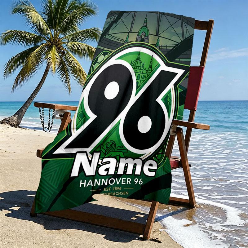 Custom Name Personalized Hannover 96 Football Print Beach Towel, for Trip Camping Beach Party Home Decor, Birthday Gift for Family & Friends