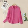 VONDA Women Casual Lapel Neck Back Lace Loose Long Sleeve Shirts Blouse