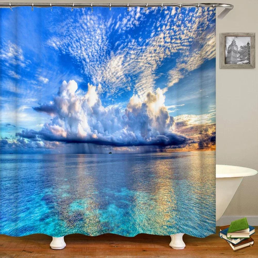 Natur Waldlandschaft Duschvorhänge Badezimmervorhang Stoff Wasserdicht Polyester Landschaft Badevorhang mit Haken