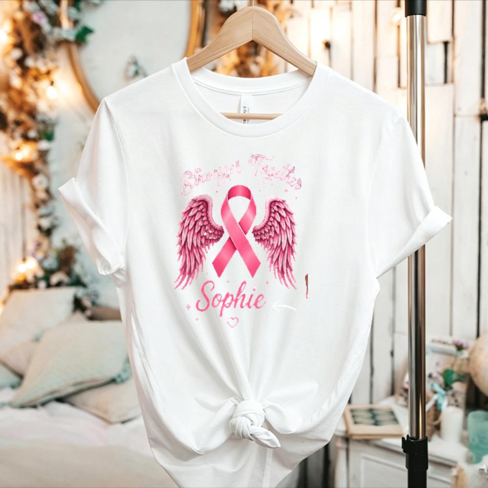 In This Family No One Fights Alone TShirt Breast Cancer Awareness Family Support Graphic Tee Ribbon Butterfly Flower Cotton Top