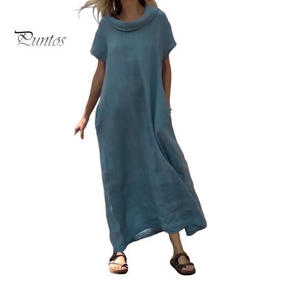 

Летнее женское платье со складками на шее, свободные короткие рукава, сплошной цвет до щиколотки, боковые карманы, пуловер, повседневная одежда, повседневное платье макси 3XL синий
