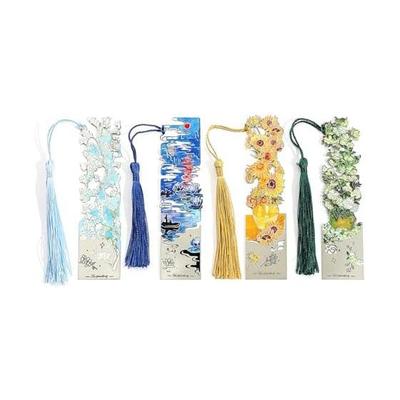 Doyime Van Gogh Monet Bookmarks Set of 4, Metal Book Marks for Reading, Elegant Art Nouveau Style, Retro Floral Designs with Tassels, Gifts for Book
