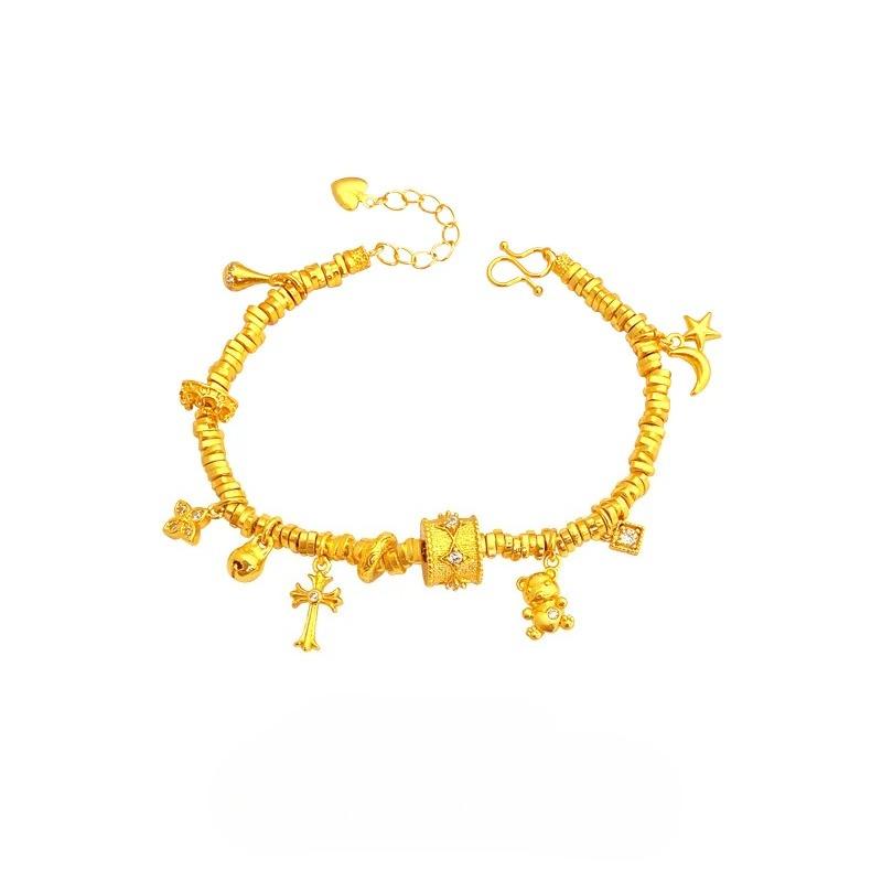 Pure Gold Real Gold Women's Point Drill Brushed Four Mans Star Bucket Bead Bear Coil Bracelet