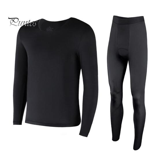 

2 шт./комплект зимнее мужское термобелье комплект круглой горловины бесшовный длинный рукав теплый тонкий облегающий высокоэластичный пижамный комплект для холодной погоды домашняя одежда XL чёрный