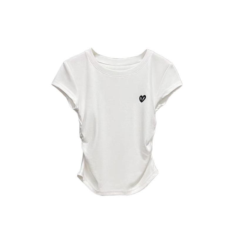 This Year's Trendy Embroidered Pleated Waist Modal T-Shirt for Women