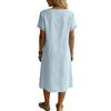 Fashionable Women's Round Neck Short Sleeved Lace Patchwork Cotton And Linen Dress