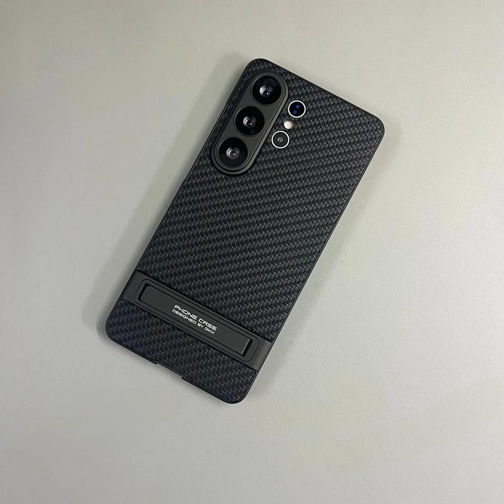 

Чехол для телефона Samsung Galaxy S25 S26 Ultra S26Ultra, деловой, из кожи личи, матовый, с невидимой подставкой-держателем, покрытие с гальваническим покрытием Galaxy S26 Ultra