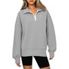 Fashionable Ladies Zipper Lapel Solid Color Pocket Casual Sweatshirt