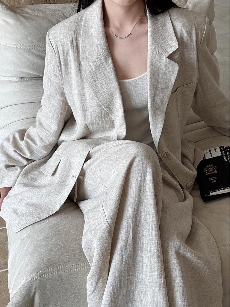 LUXI Women's Autumn Tencel Linen Blazer & Pants Set