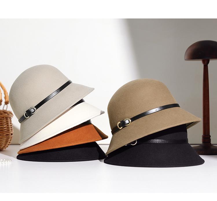 2025 Women's British Retro Wool Felt Hat: Autumn/Winter Fashion Belted Bucket Hat