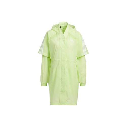 adidas Striped Logo Drawstring Waist Long Hooded Sports Jacket for Women, Yellow S жёлтый