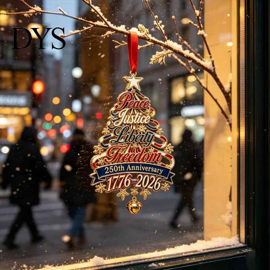 Holiday Tree Hanging Ornaments 250th Anniversary Christmas Ornament, USA Xmas Decor for Acrylic Decorations Home Window, Patriotic Sign Veterans