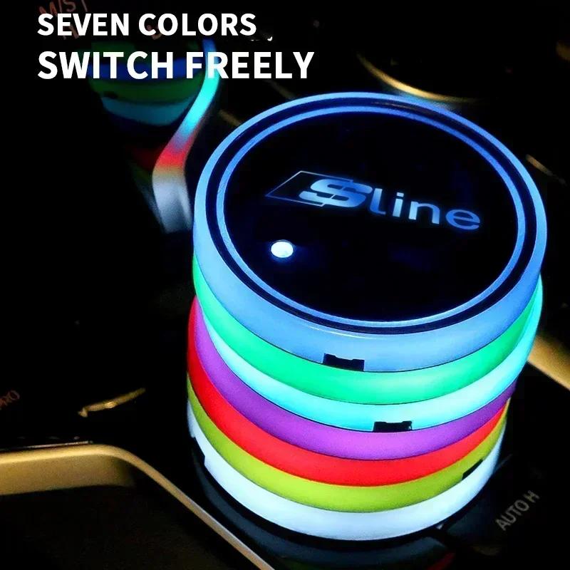 Car New Hot Hot 2025 For q2 2pcs LED Car Luminous Coaster Cup Holder Anti-slip Mat for q2 A3 8P 8L 8V A4 B8 B6 B7 B9 A6 C6 C