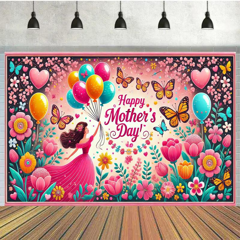 1pc Happy Mother's Day Polyester Background Cloth - suitable for indoor/outdoor decoration home garden yard decoration Mother