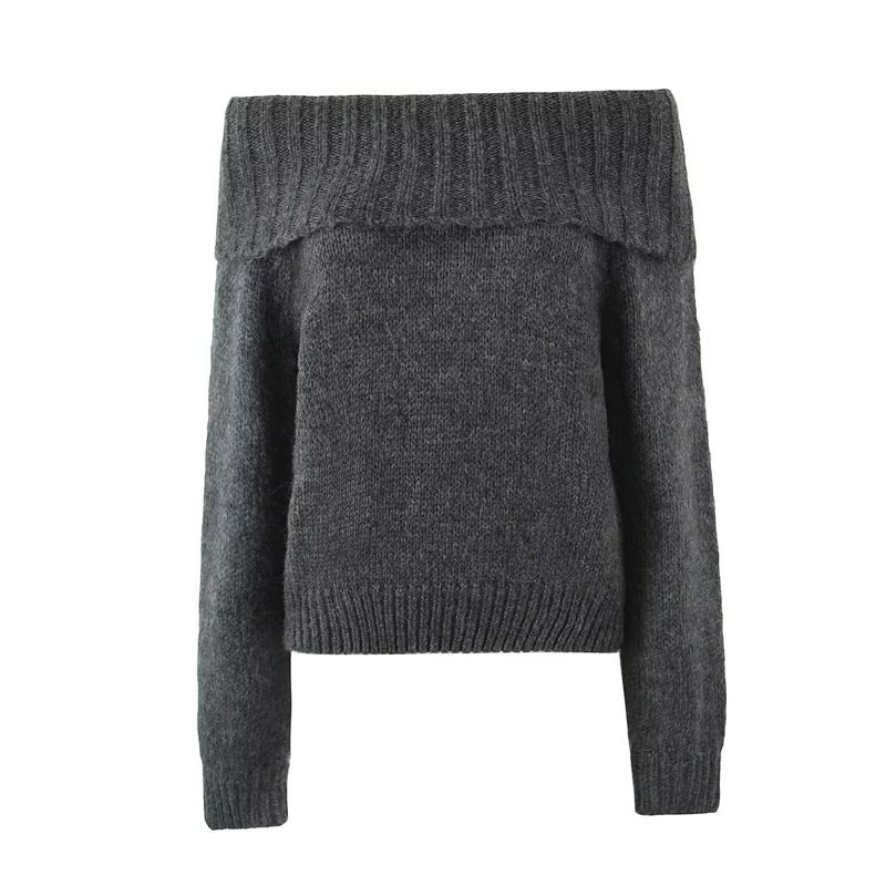 Jnleaog Autumn New Women's Clothing European, American and French Style Design Fashion off-Neck Pullover Sweater Small Top