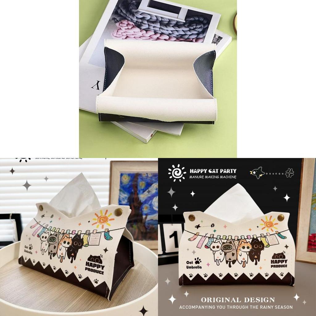 Cat Cartoon Leather Tissue Box For Home Office Car Use With Multi Purpose Functionality