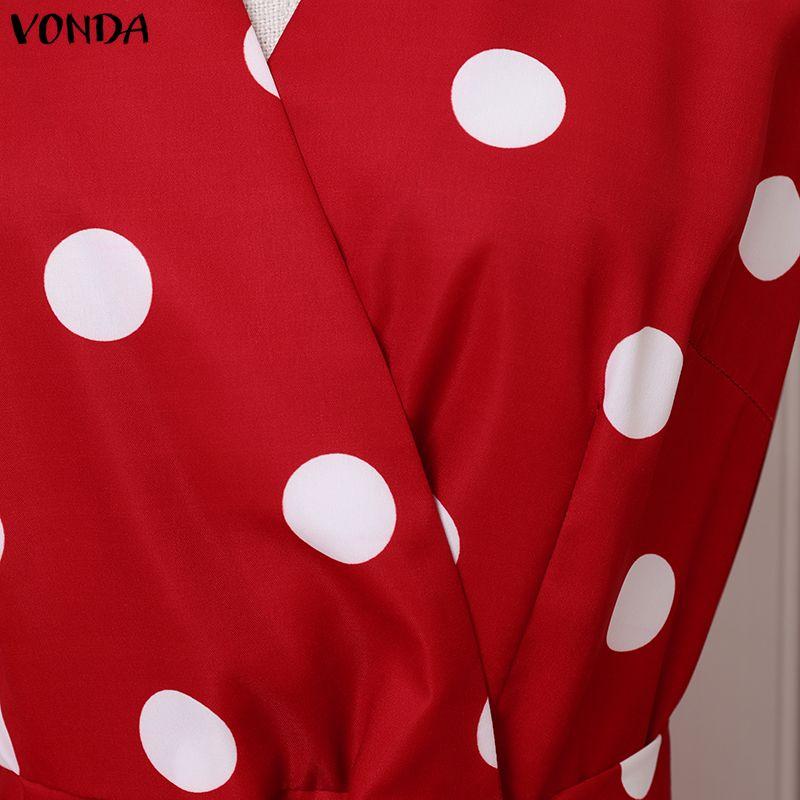 VONDA Rochie lungă de vară pentru femei, stil retro, fără mâneci, cu imprimeu buline, casual, rochie de soare