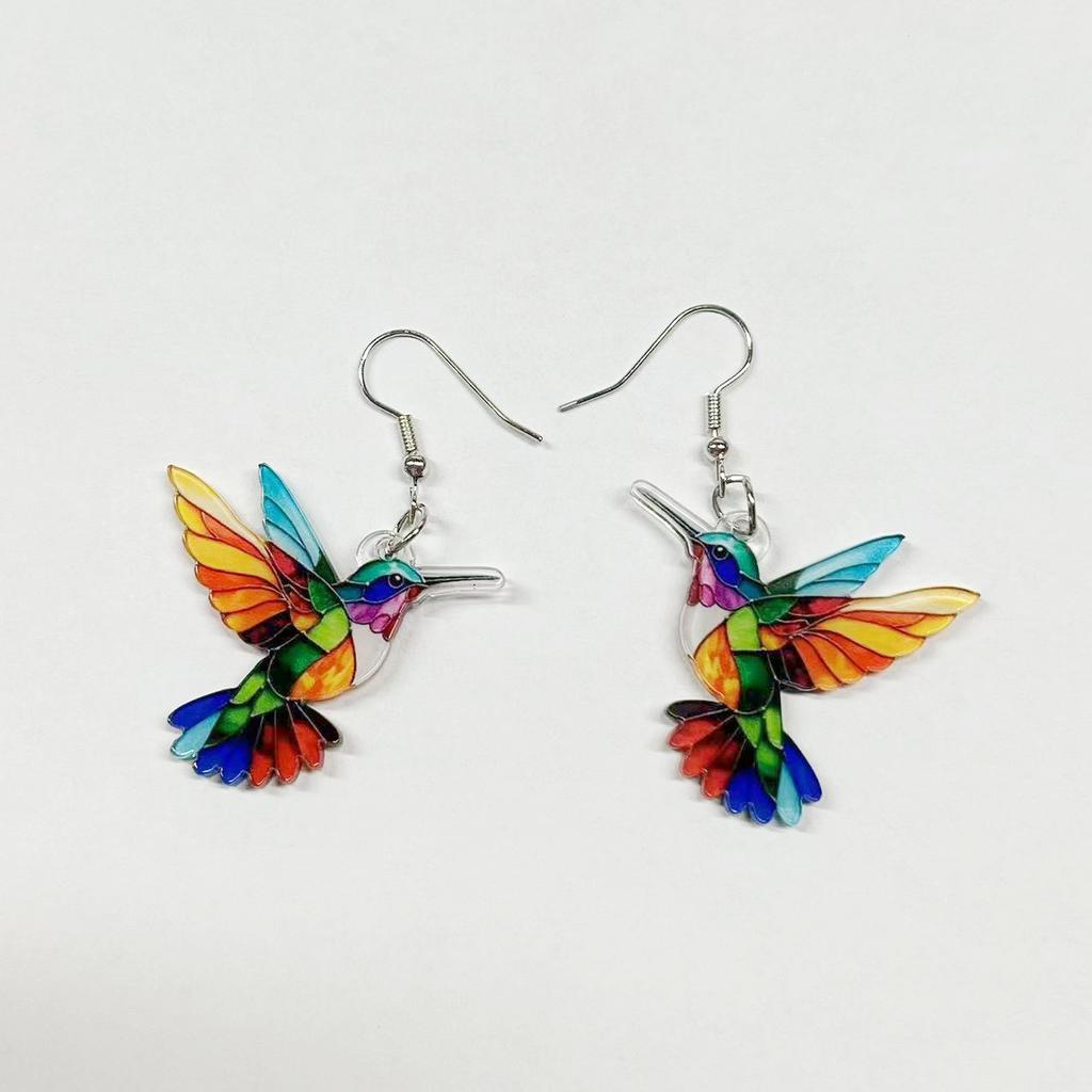 Cross border Spring Festival Colorful Bird Acrylic Earrings from Europe and America 2024 New Hot Selling Fashion Retro Earrings