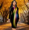 Long Sleeve Waist Tight Office Slim Fit Dopamine Light Printing Elegant Bodycon Dress