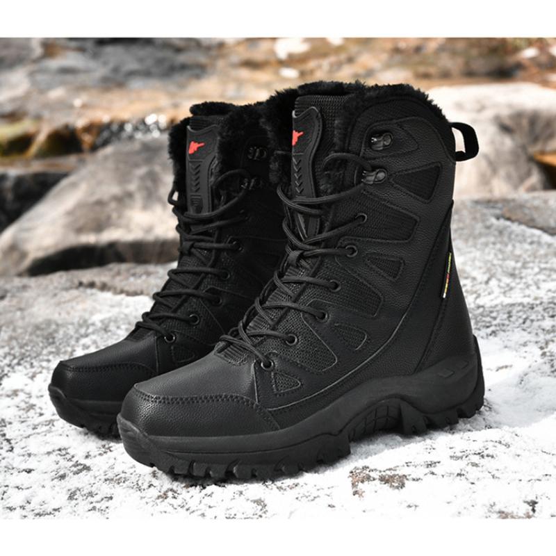 Fashion Men's New Lace Up Warm Plush Snow Boots Casual High Top Waterproof and Anti Slip Military Work Boots