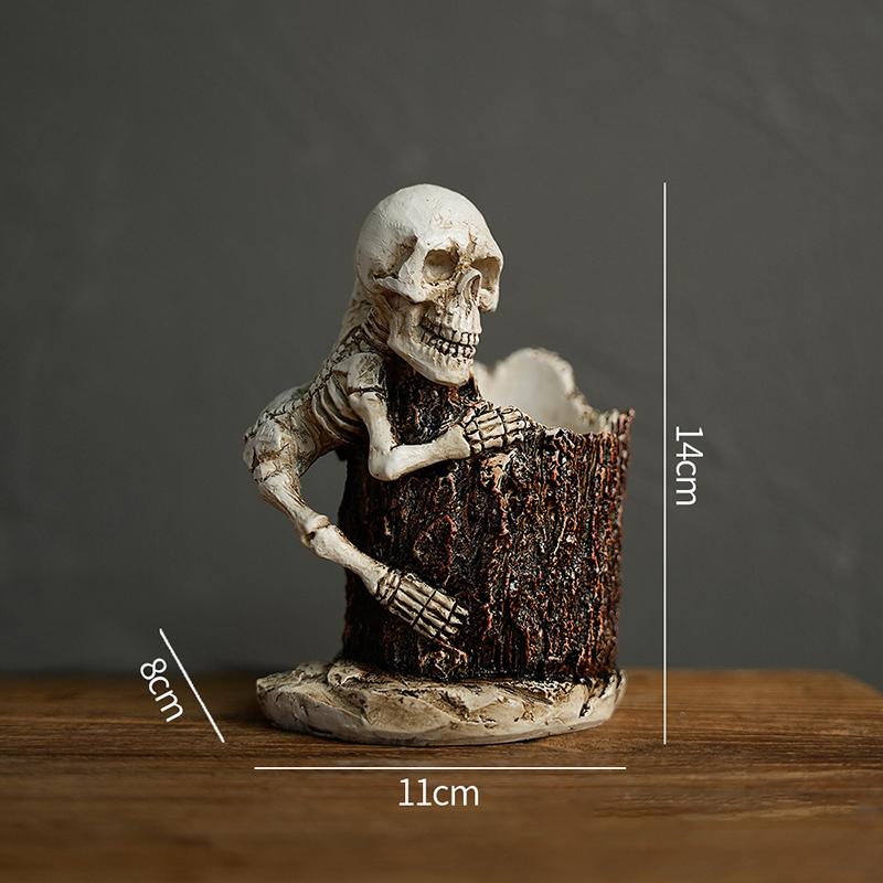 Halloween Skull Pen Pencil Holder Skeleton Key Holder Makeup Brush Holder Home Office Desk Supplies Organizer Accessory Gifts