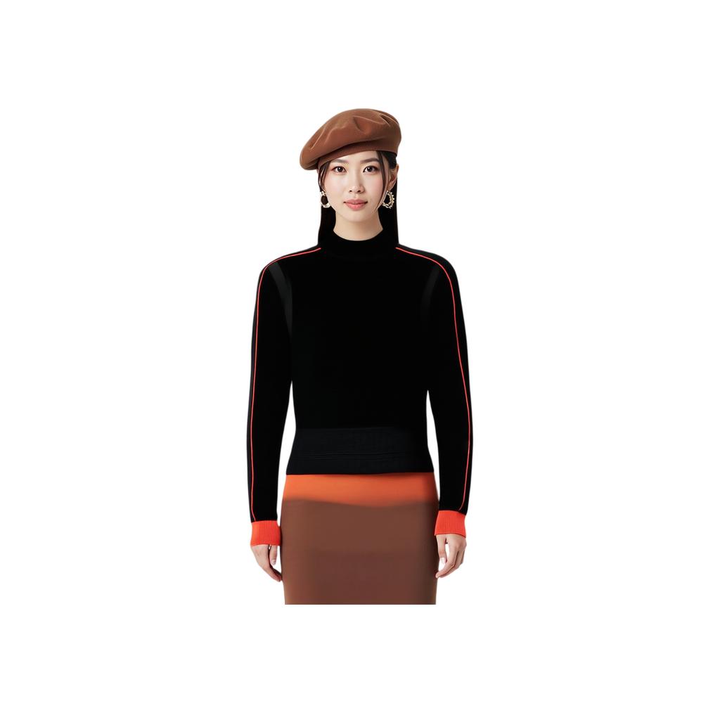 FILA Golf Series Casual Sports Comfortable Versatile Stain-Resistant Knit High Neck Long Sleeve Sweater Women sweater Deep-Black A11W545415FBK