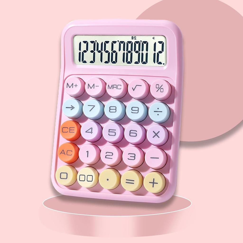 FineGood Calculator Cute 12-digit Computing Device Stylish Large LCD Colorful Round Button Typewriter Portable Convenient Non-slip Business Trade Tax