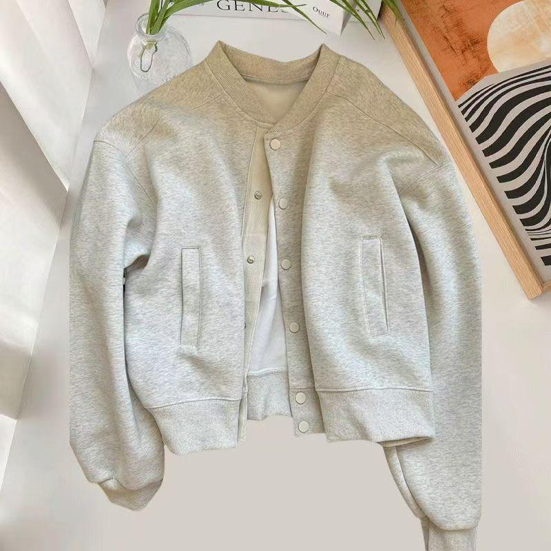 

Женская ретро простая однотонная бейсбольная куртка - Свободная, повседневная, с длинным рукавом, универсальная, стройнящий кардиган-худи для весны и осени L серый