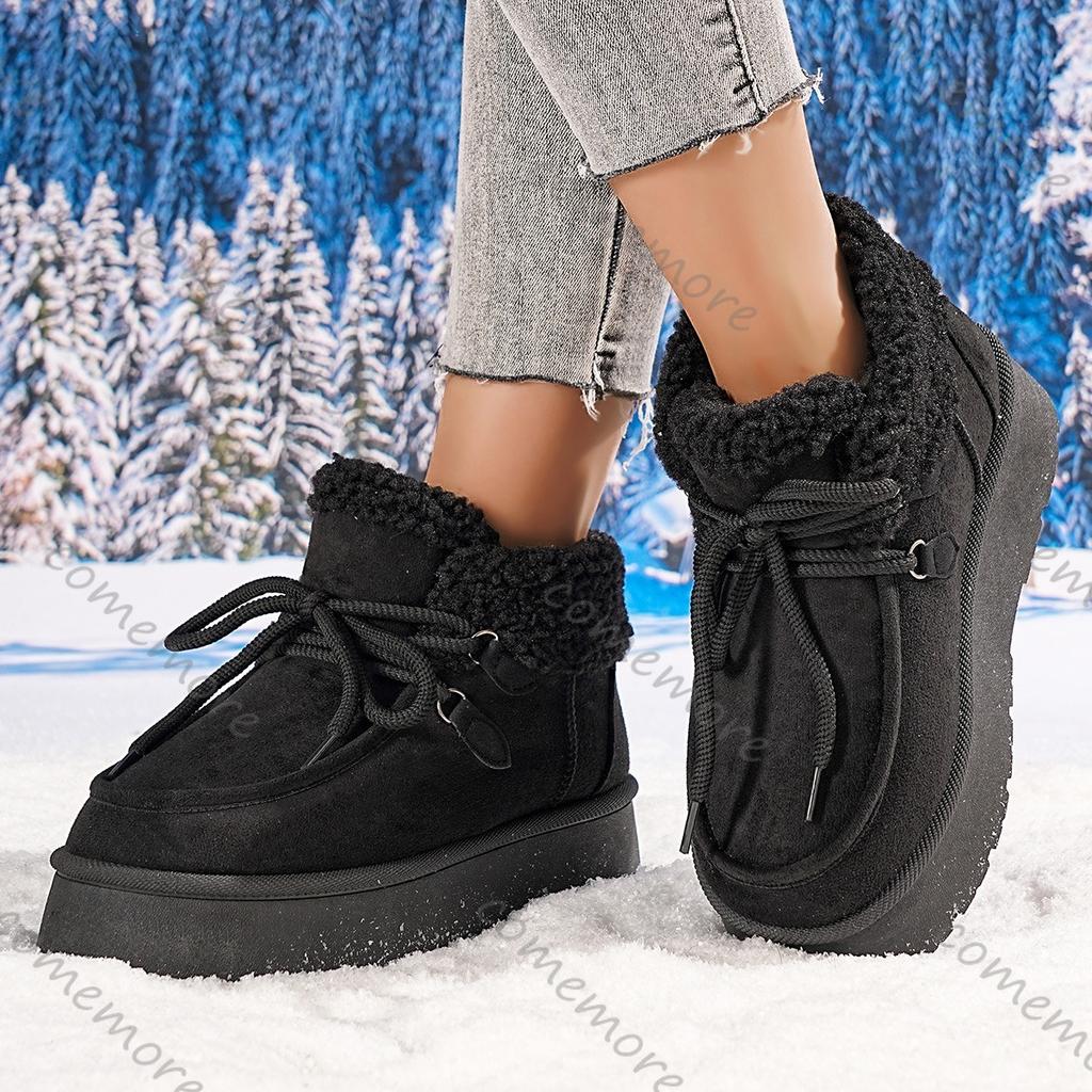 Comemore Women's Cotton Shoes 2025 Autumn Winter Round Head Thick Bottom Padded Warm Snow Boots Casual Flat Bottom Ankle Boots