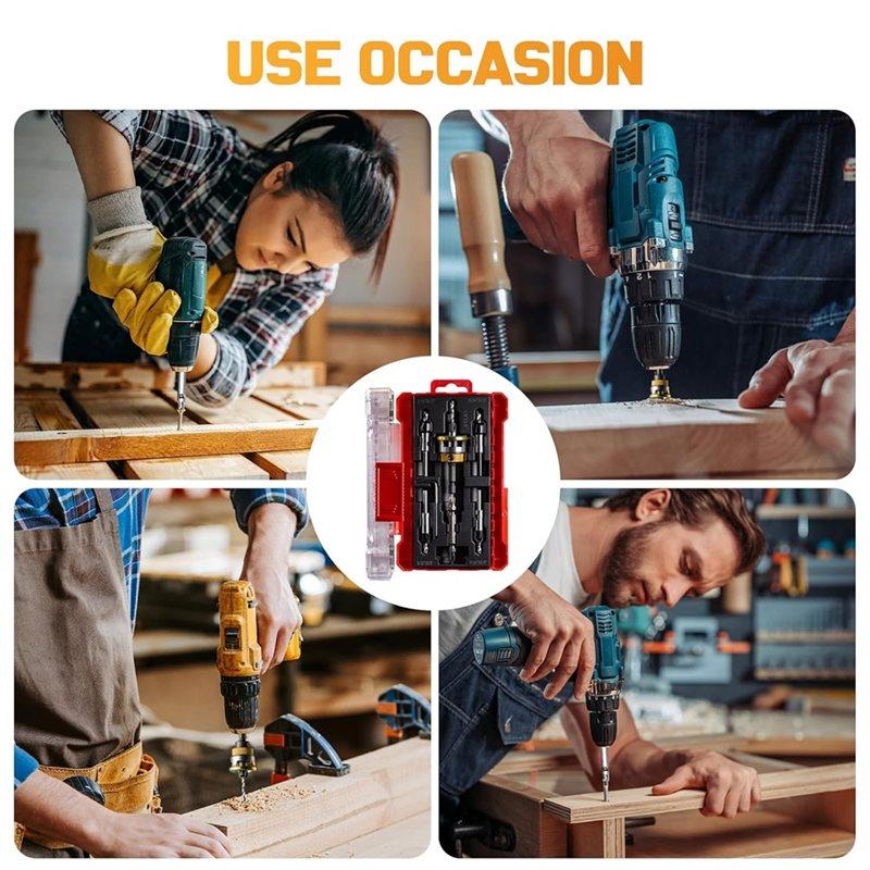 Countersink Drill Bit Set-5 Pcs 82° Counterbores 1/4" Hex Shank Countersink Bits With Depth Stop Collar-B61B