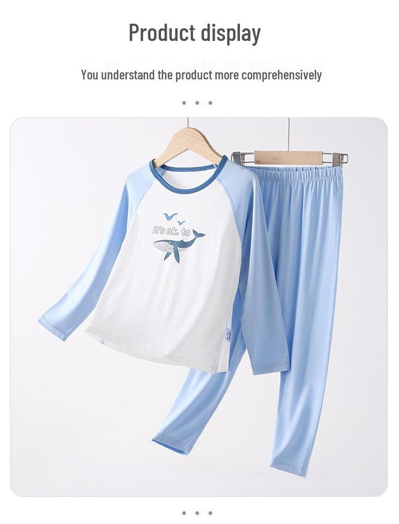 Wiosenno-letni bawełniany zestaw piżamy dla dziewczynek klasy A: Uroczy, Domowy Strój z Okrągłym Dekoltem dla Średniego Dziecka - Jesienne Spodnie w Zestawie