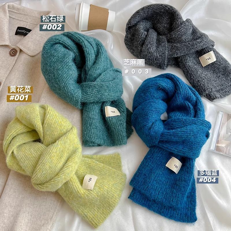 Korean Colorful Solid Mohair Knitted Scarf Women Men Autumn Winter Style Fashionable Soft Warm Thick Knitted Scarves Male Female
