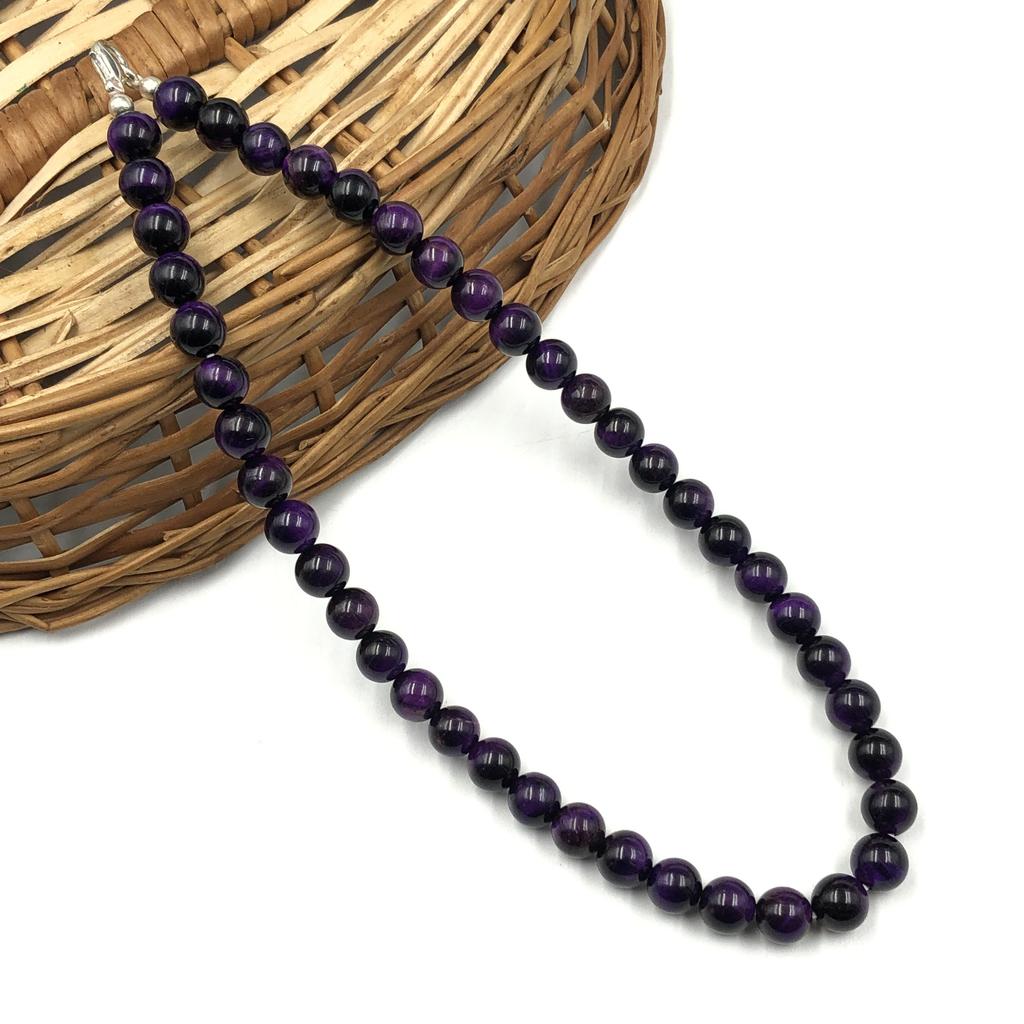 8mm Natural Purple Star Tiger Eye Gemstone Round Beads Jewelry Bohemian Beaded Necklace 17-20" For Women 8BN-70