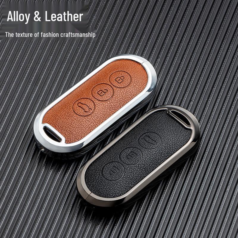 Business Style Double-Sided Leather Key Shell for AITO M7/M5 EV 2022 Model - Full Coverage Metal Car Key Case