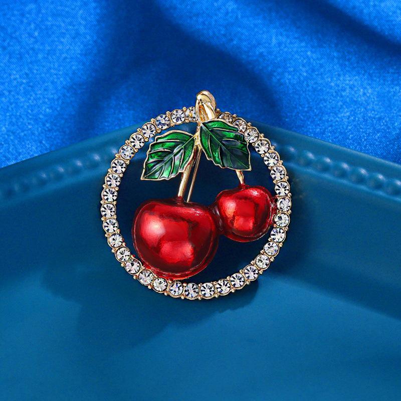Elegant Butterfly Cherry Brooch - High-Grade Alloy & Full Diamond Pin for Woolen Coat Accessories